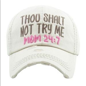 Khaki “Thou Shalt Not Try Me” distressed hat
